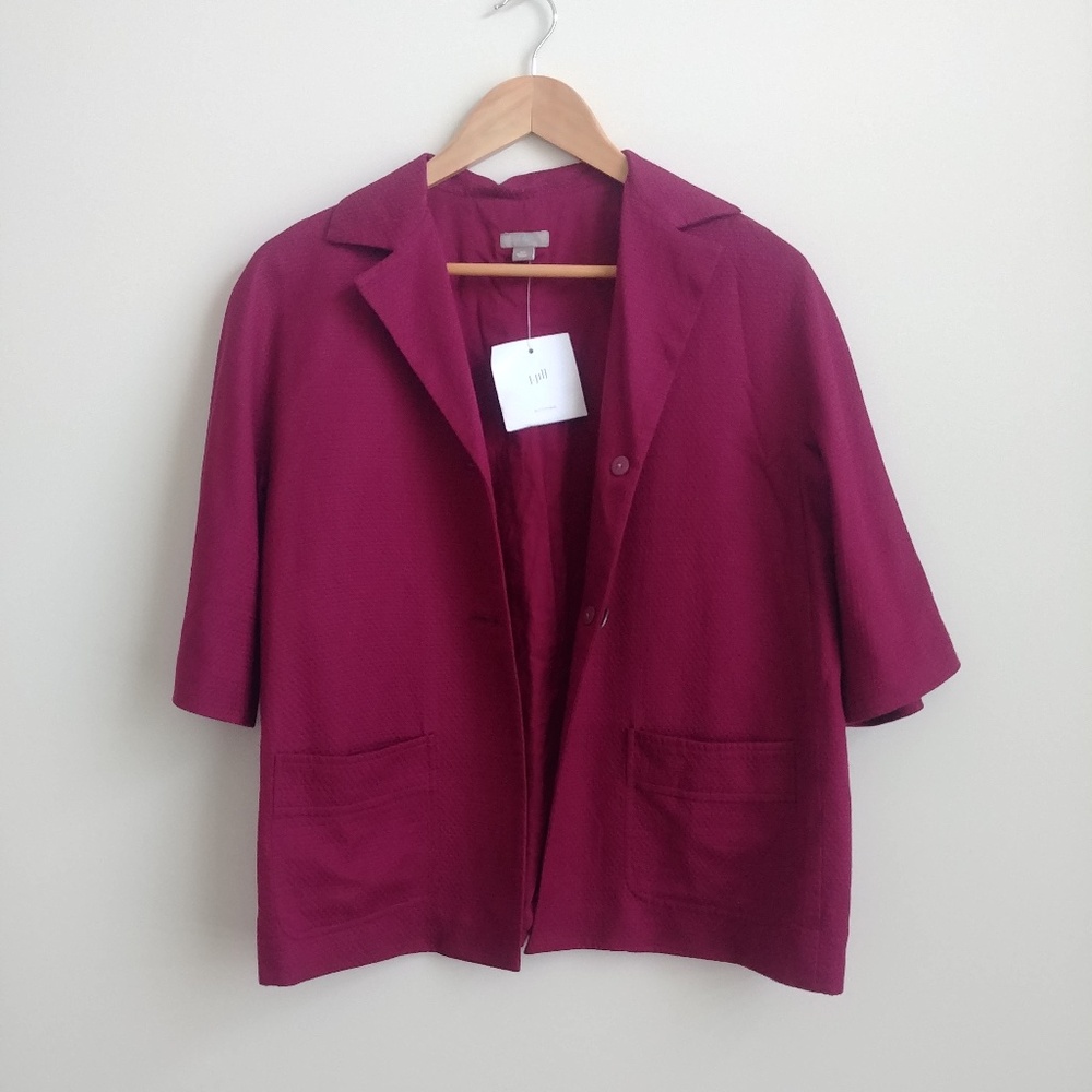 NEW J Jill Pinkish Burgundy Silk Cotton Short Sleeve Jacket Cover Top